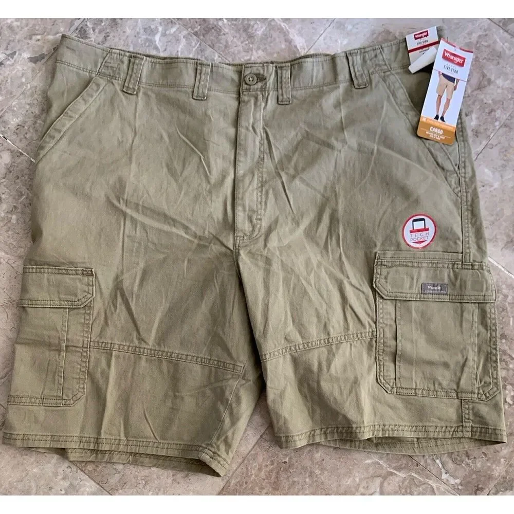 Men's Wrangler Cargo Shorts w/ Stretch Khaki Relaxed Fit Tech Pocket 10